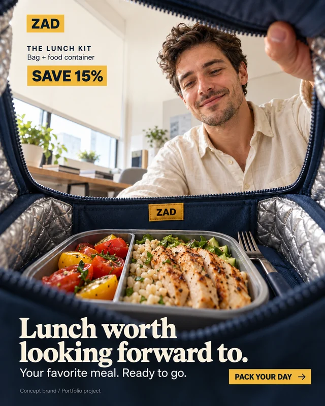 ZAD: The view from inside a lunch bag frames the meal and the person looking forward to it.
