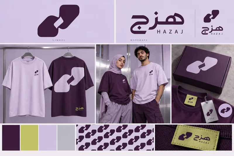 HAZAJ identity board: logo, colors, packaging and apparel