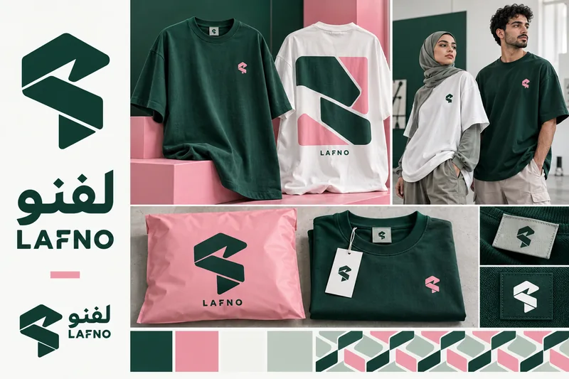 LAFNO identity board: logo, colors, packaging and apparel